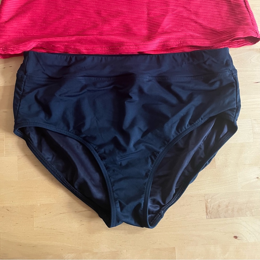 Lands End Red and Black Tankini Swimsuit Set Two Piece High Waist Coverage 10/12 - Picture 3 of 11